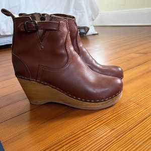 No. 6 Store Womens Clog Boots booties buckle wedge Bourbon Size 39 VGUC